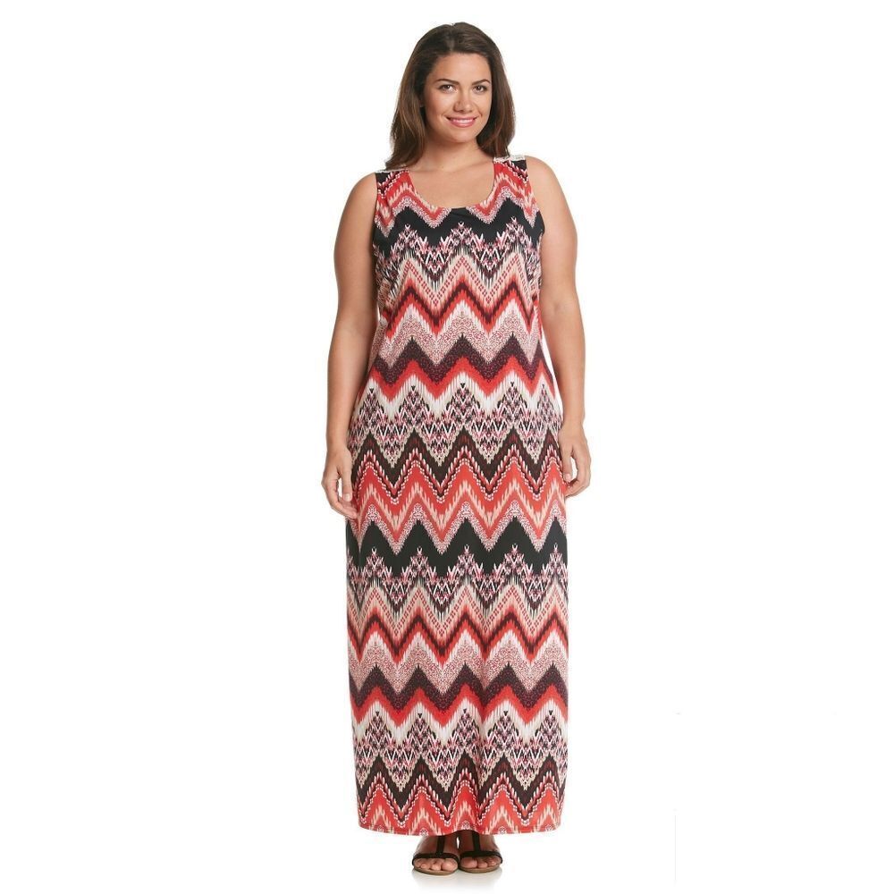 New! NOTATIONS Chevron Print Crochet-Back Detail Plus Size Maxi Dress Size 1X